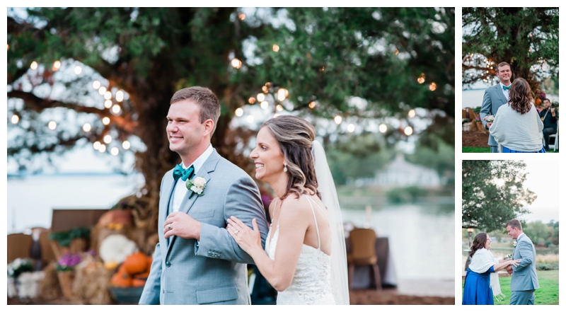 Bride and groom smile and embrace family at The Tides Inn in Irvington, Virginia.