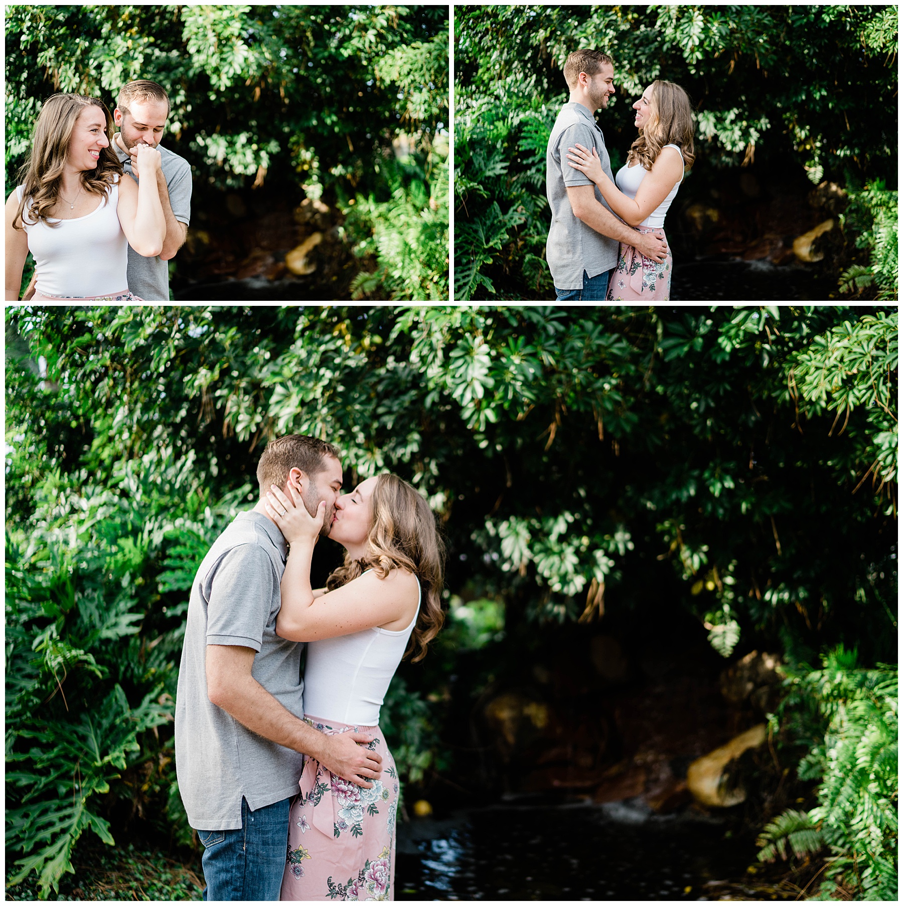Newly engaged couple snuggle and kiss for their Naples Engagement photo shoot.