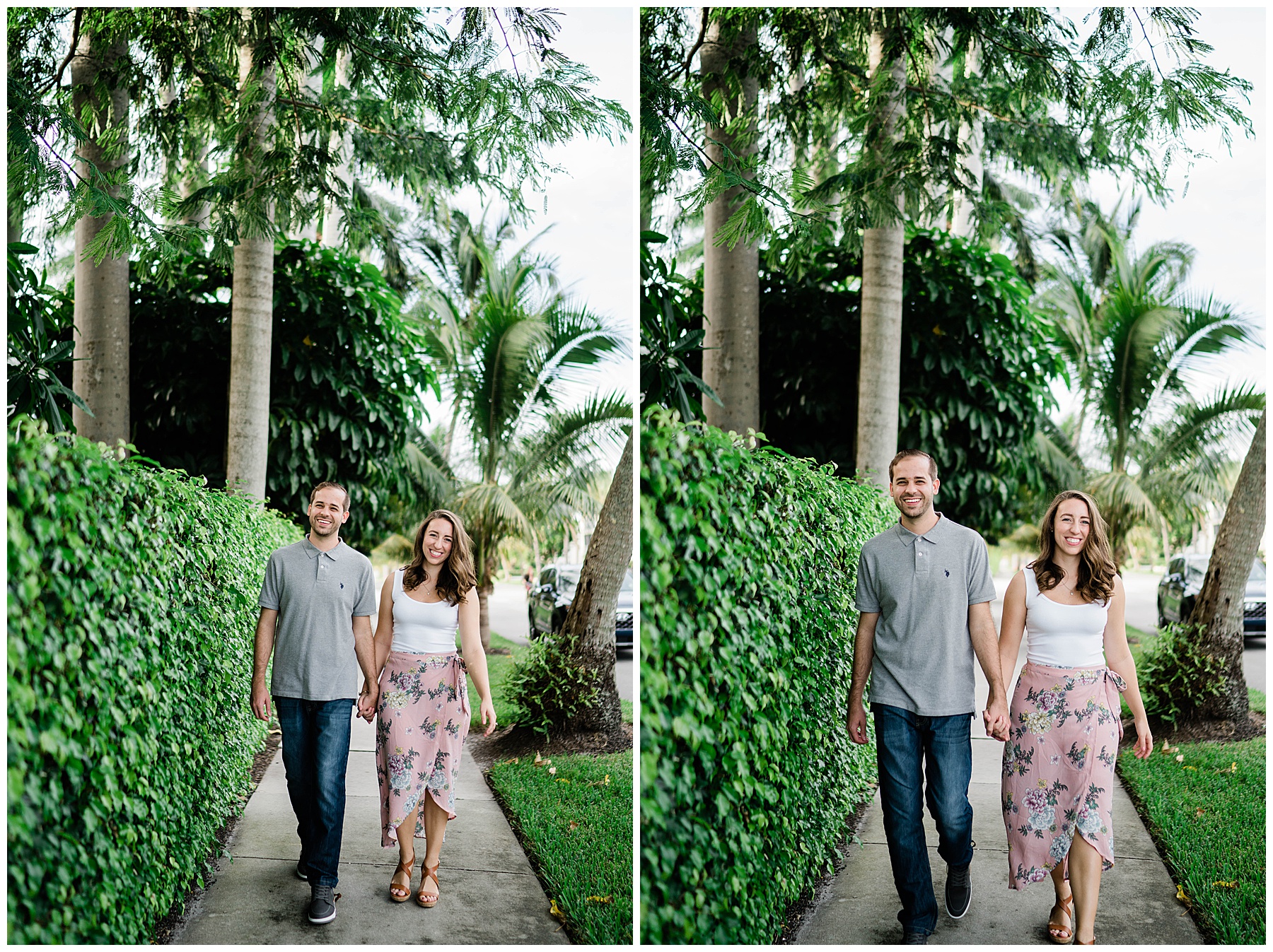 Newly engaged couple hold hands for their Naples Engagement photo shoot.