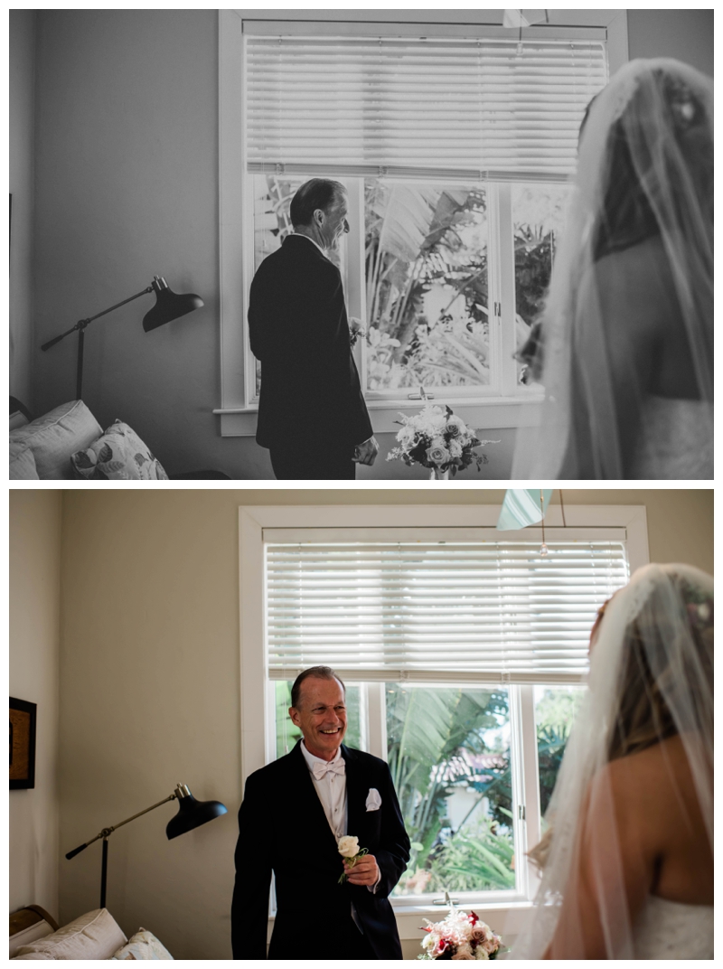 Father sees bride for the first time on wedding day in Estero, Florida.