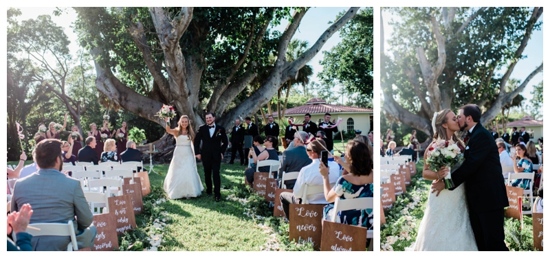 Bride and groom recess down the aisle as Mr. & Mrs. at Shangri-La Springs in Estero, Florida.