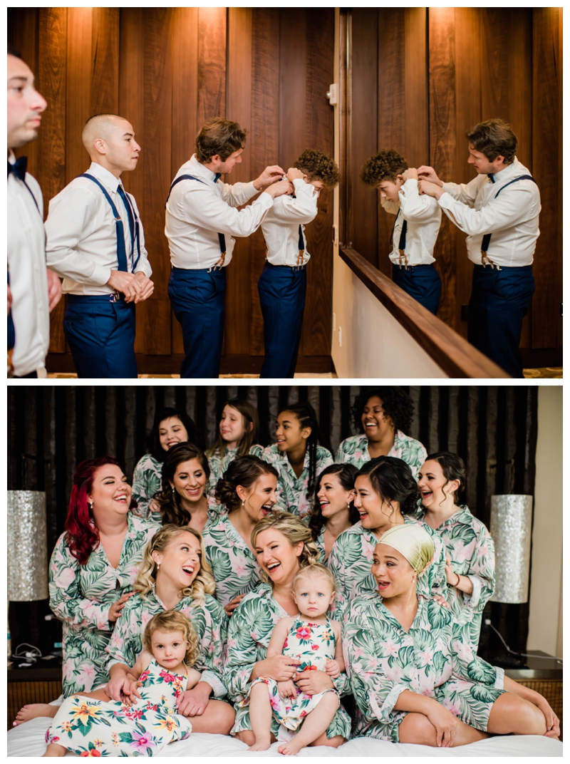 Bridesmaids and groomsmen get ready for Florida wedding day.