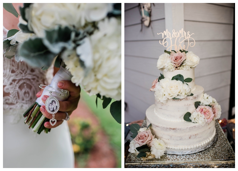 Tiered semi-naked ivory buttercream wedding cake with blush pink roses