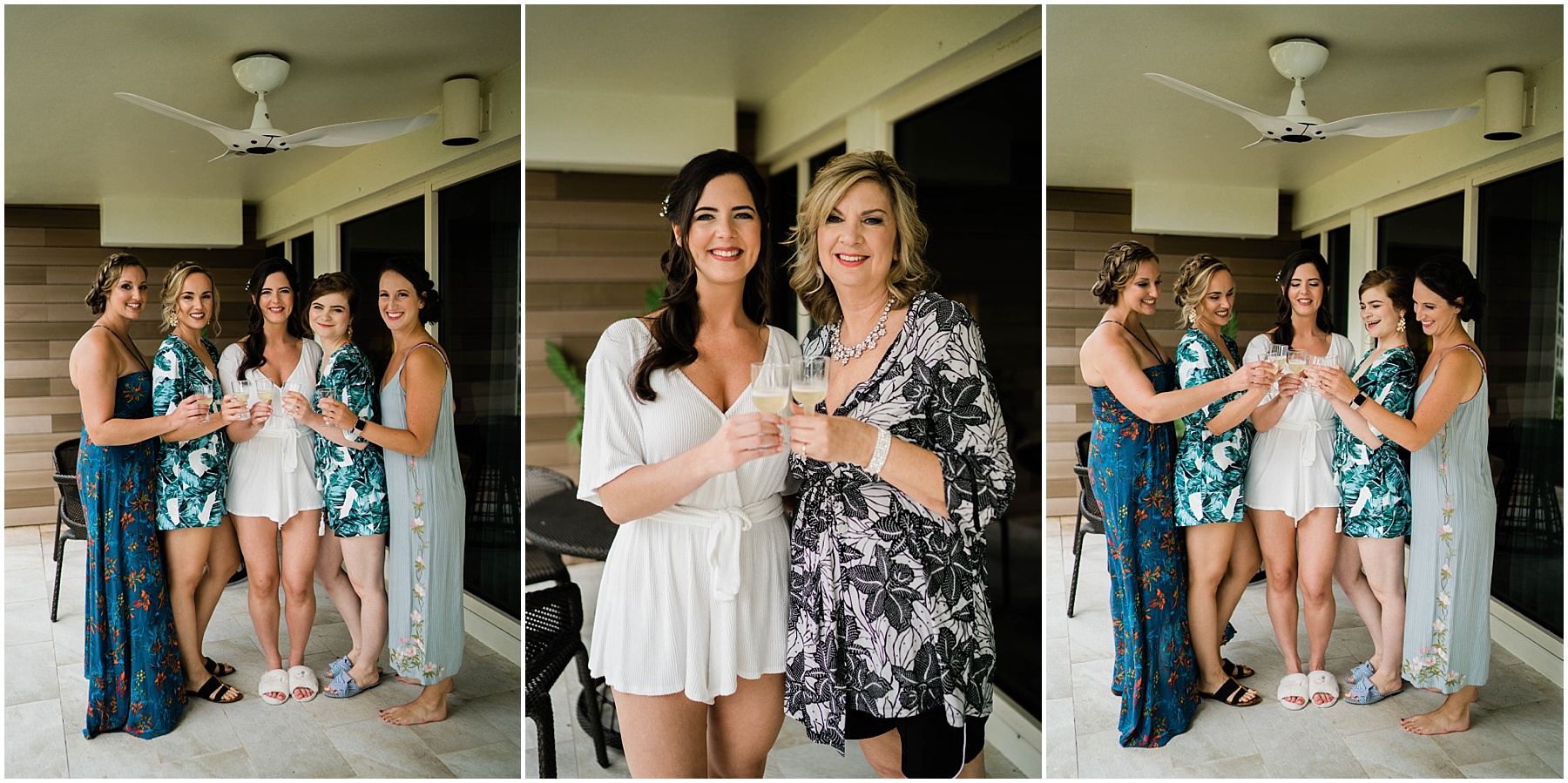 Bride and bridesmaids toast champagne on wedding day at JW Marriott Marco Island in Florida.
