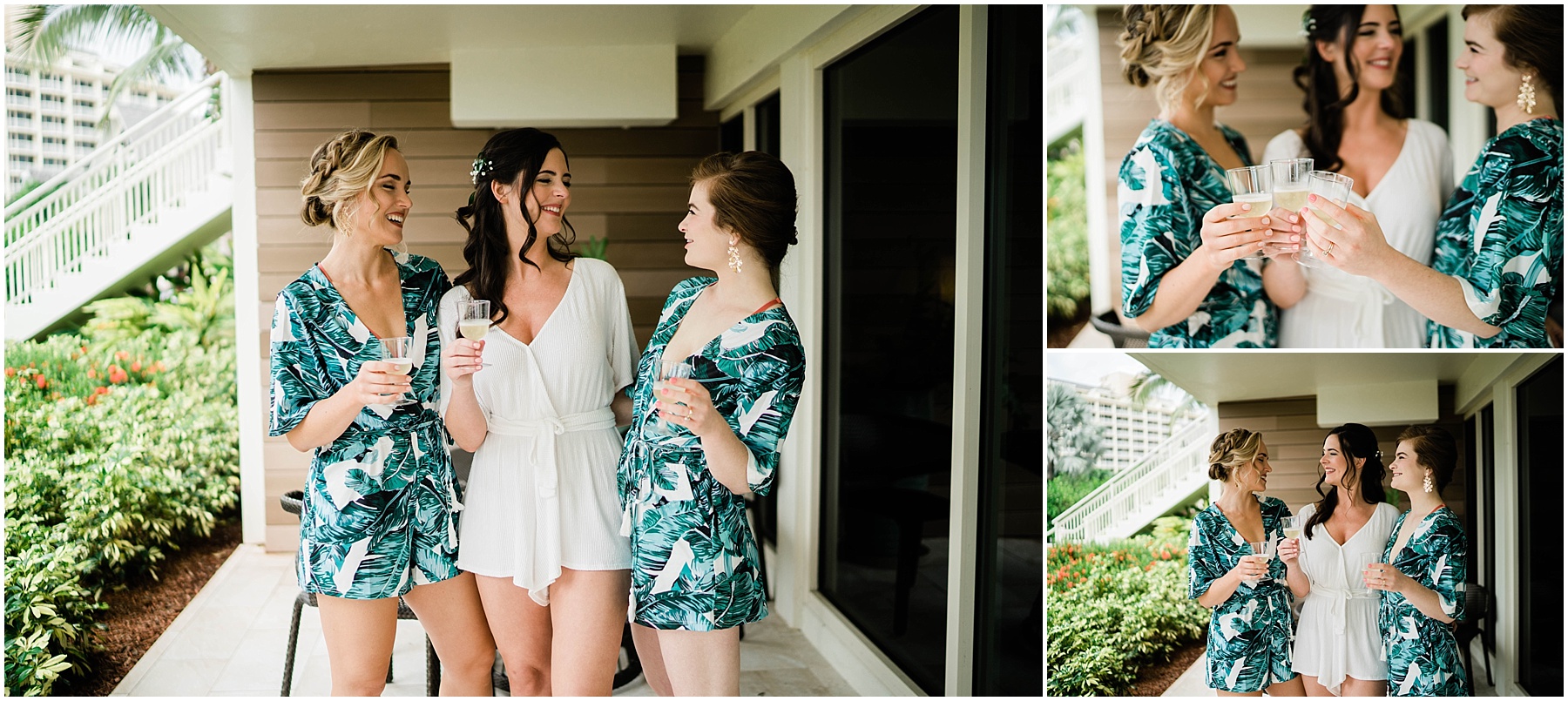 Bride and bridesmaids toast champagne on wedding day at JW Marriott Marco Island in Florida.