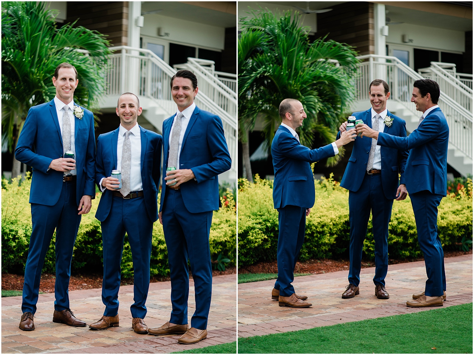 Groomsmen share a toast on wedding day at JW Marriott Marco Island in Florida.