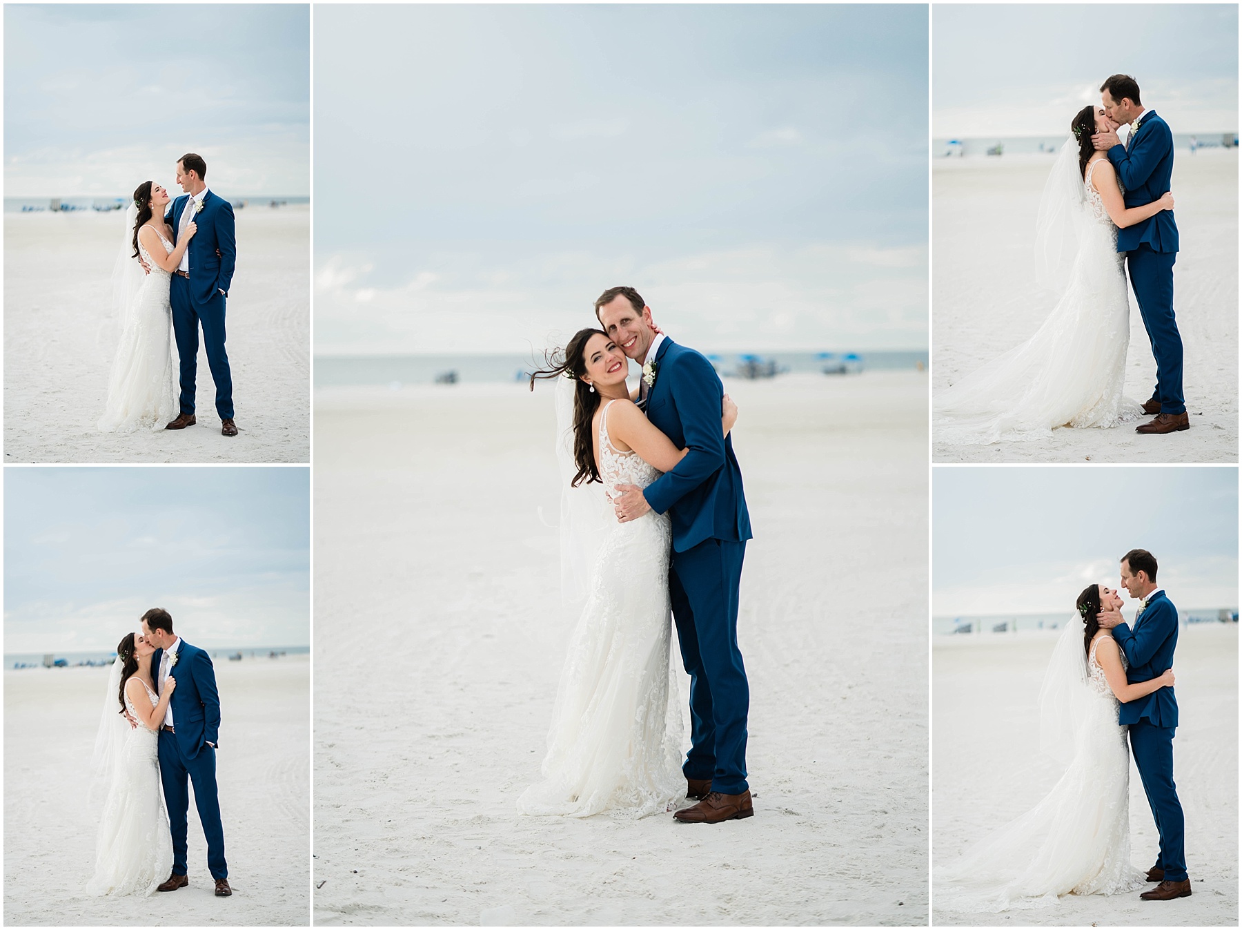 Bride and groom embrace on the beach on wedding day at JW Marriott Marco Island in Florida
