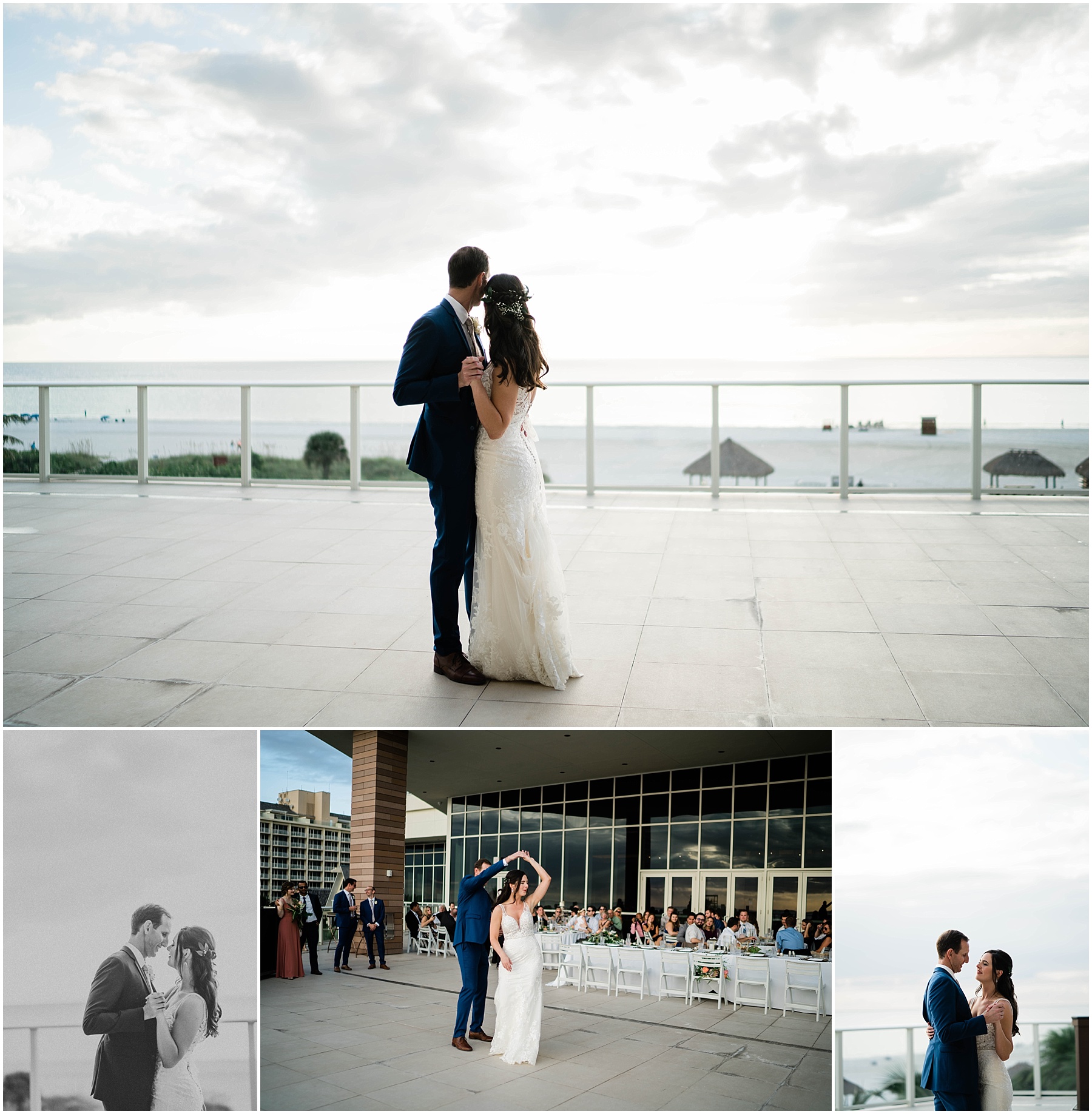 Bride and groom enjoy first dance on the rooftop at JW Marriott Marco Island in Florida.