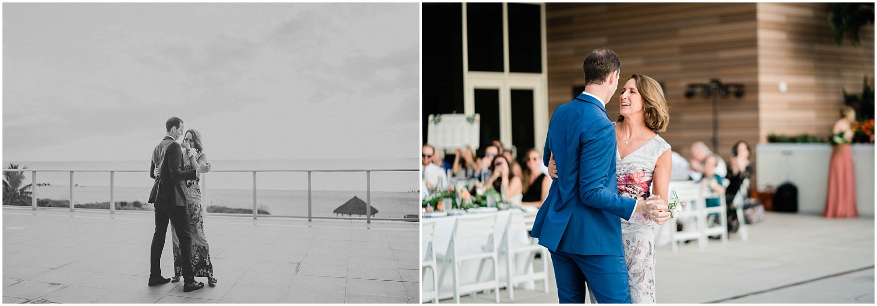 Groom and mother dance on rooftop at JW Marriott Marco Island in Florida.