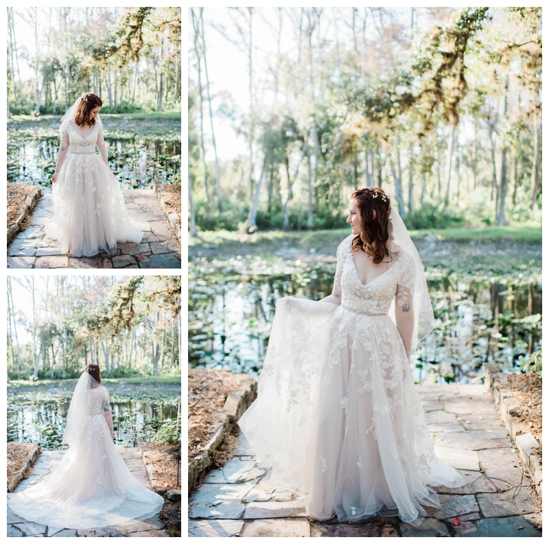 Bride twirls in long sleeved winter wedding gown at Arching Oaks Ranch.