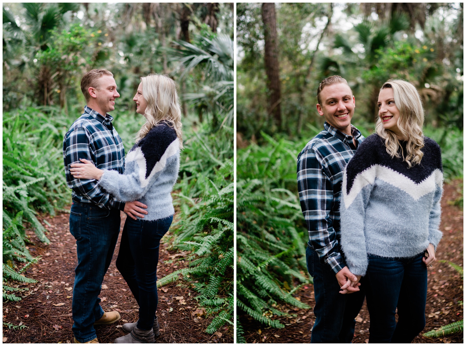 Couple embraces in swamp setting during Fort Myers photoshoot.