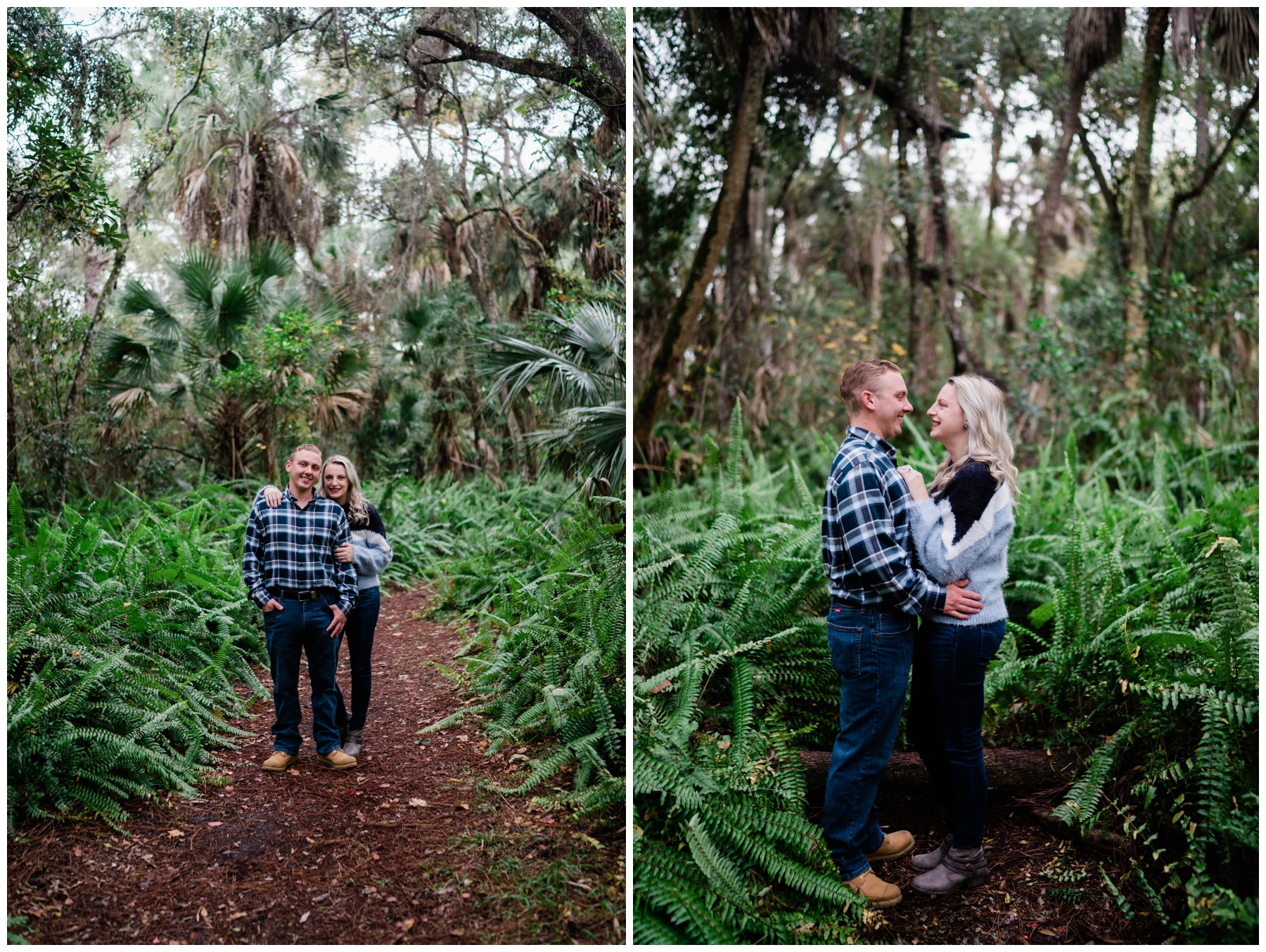 Couple embraces in swamp setting during a Caloosahatchee River photo shoot.