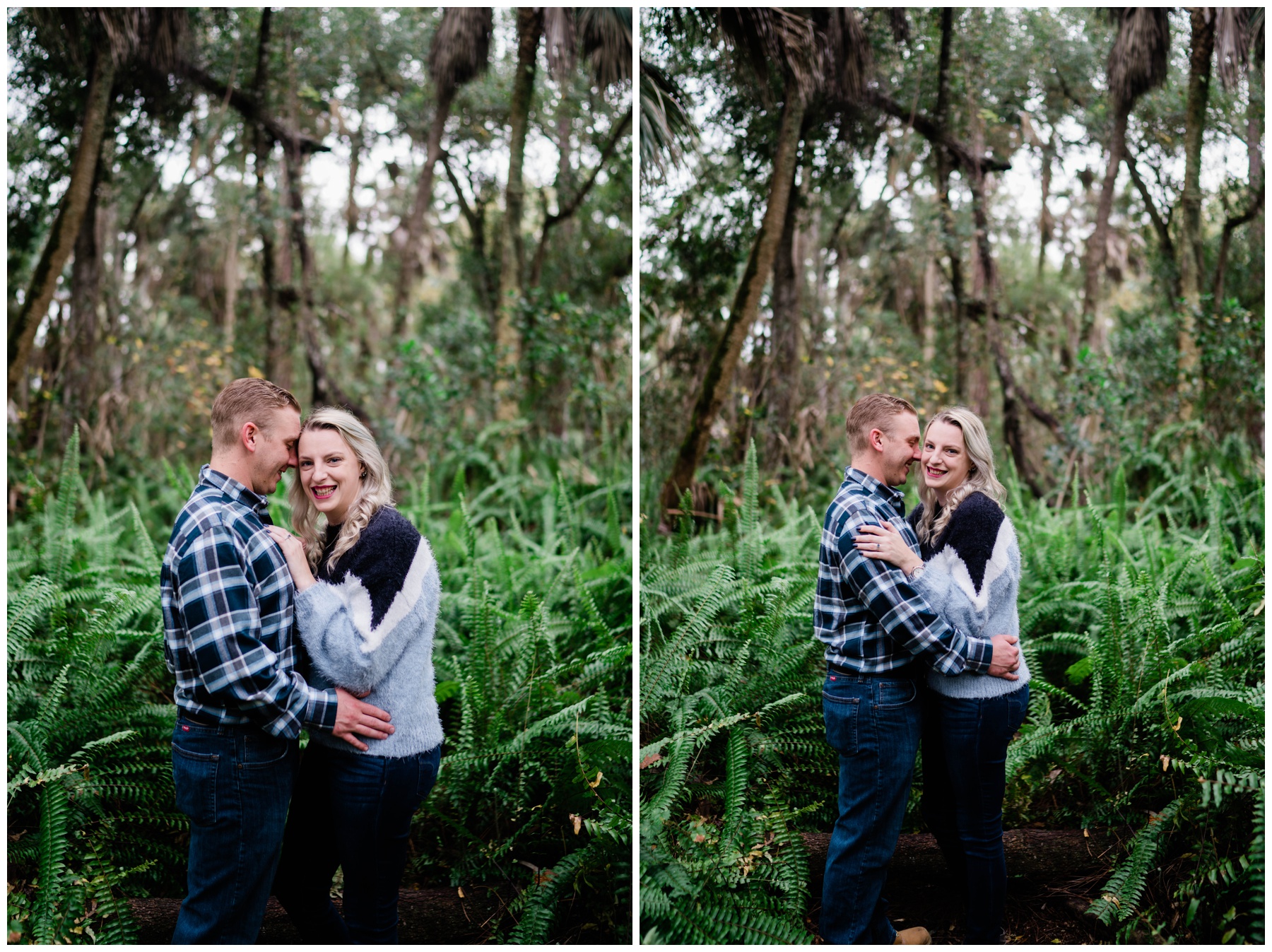 Couple embraces in swamp setting during Caloosahatchee River photo shoot.