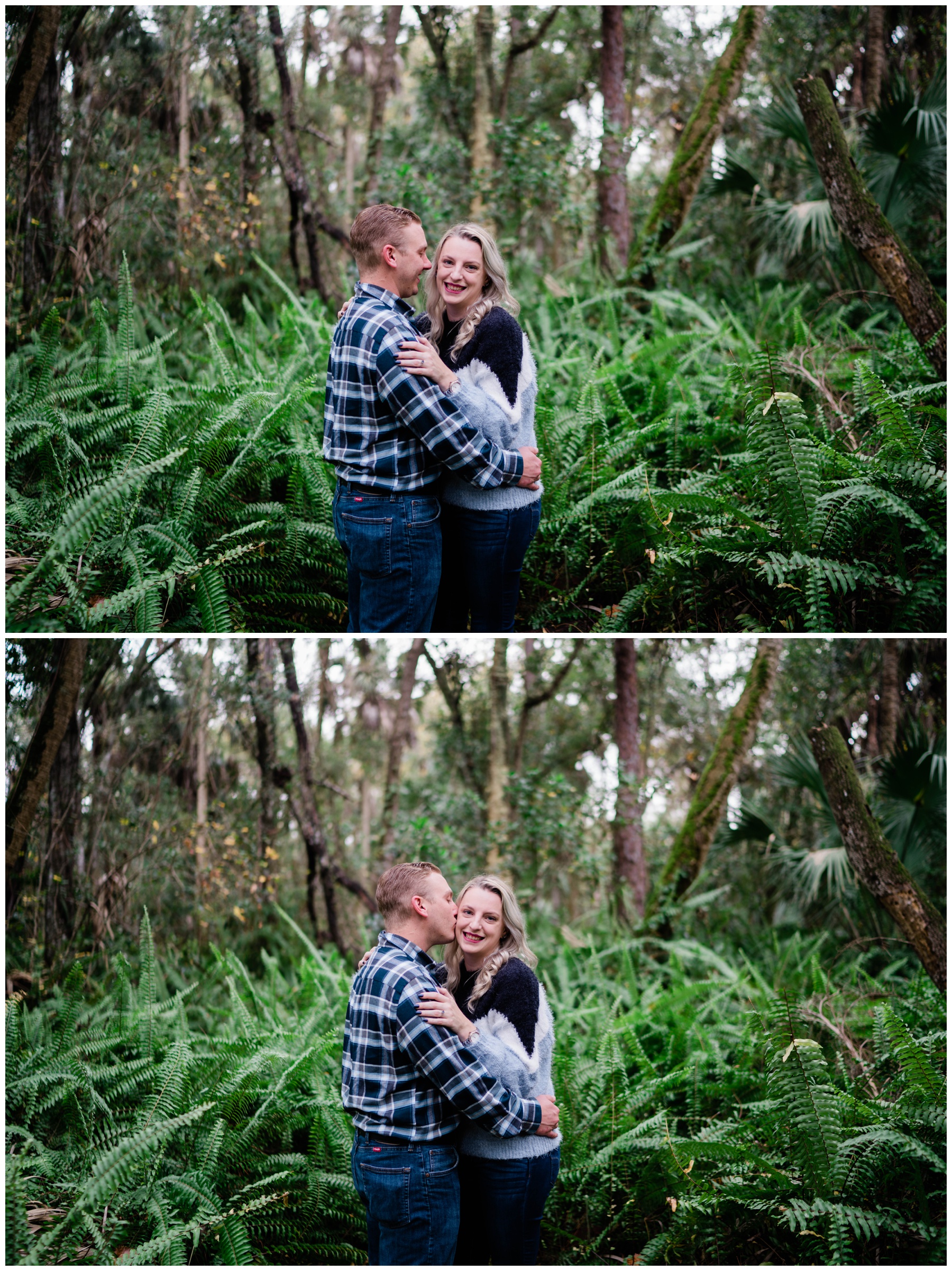 Couple embraces in swamp setting during Fort Myers photo shoot.