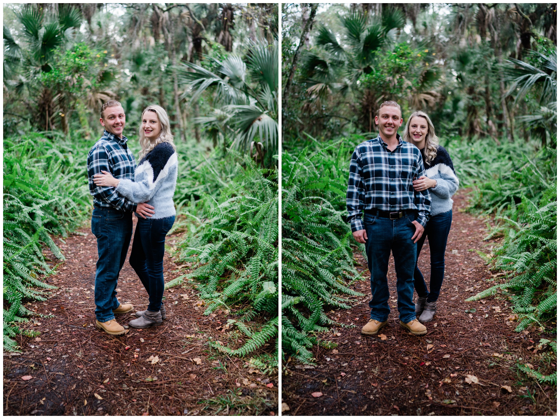 Couple embraces in swamp setting during Caloosahatchee River photo shoot.