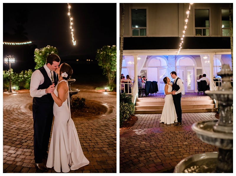 Bride and groom embrace at the end of their Southwest Florida destination wedding day.