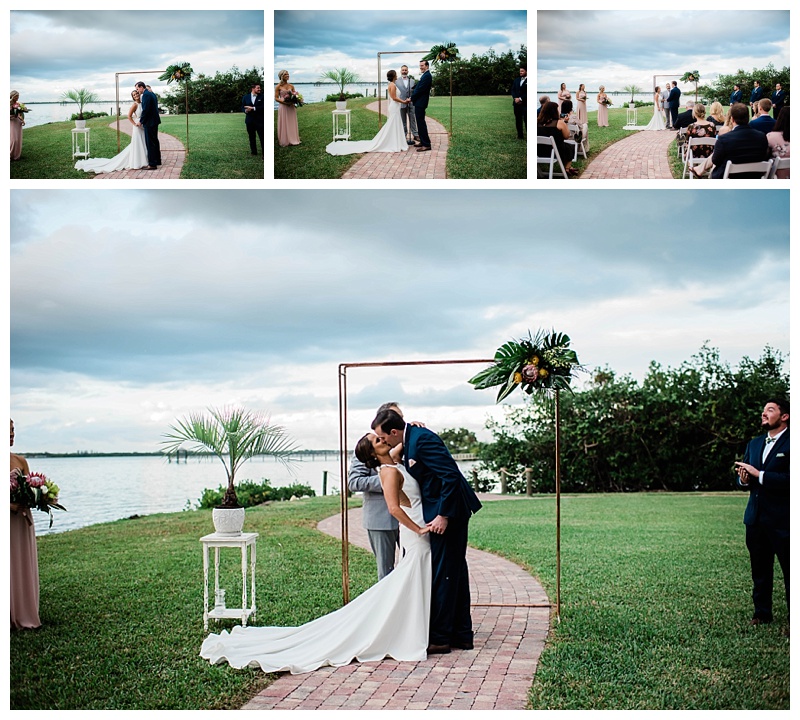 Bride and groom share first kiss in Southwest Florida wedding