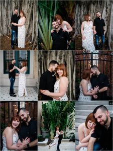Bride and groom to be smile among Florida scenery in Downtown Fort Myers engagement session