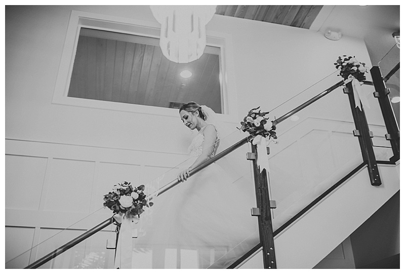 Bride descends stairs on Southwest Florida wedding day