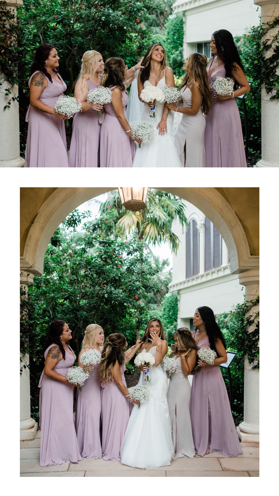 Florida beach bridesmaids in purple dresses