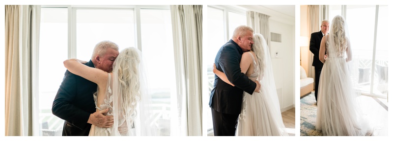 bride has first look with her dad on her wedding day