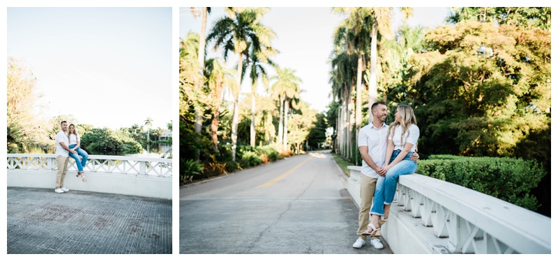 Florida couple embraces on tree lined street in Port Royal neighboorhhood, Florida