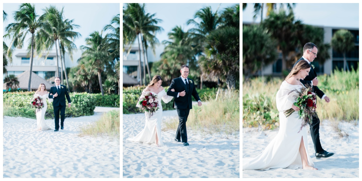 bride walks down the aisle with father on Sundial Beach Resort & Spa wedding day