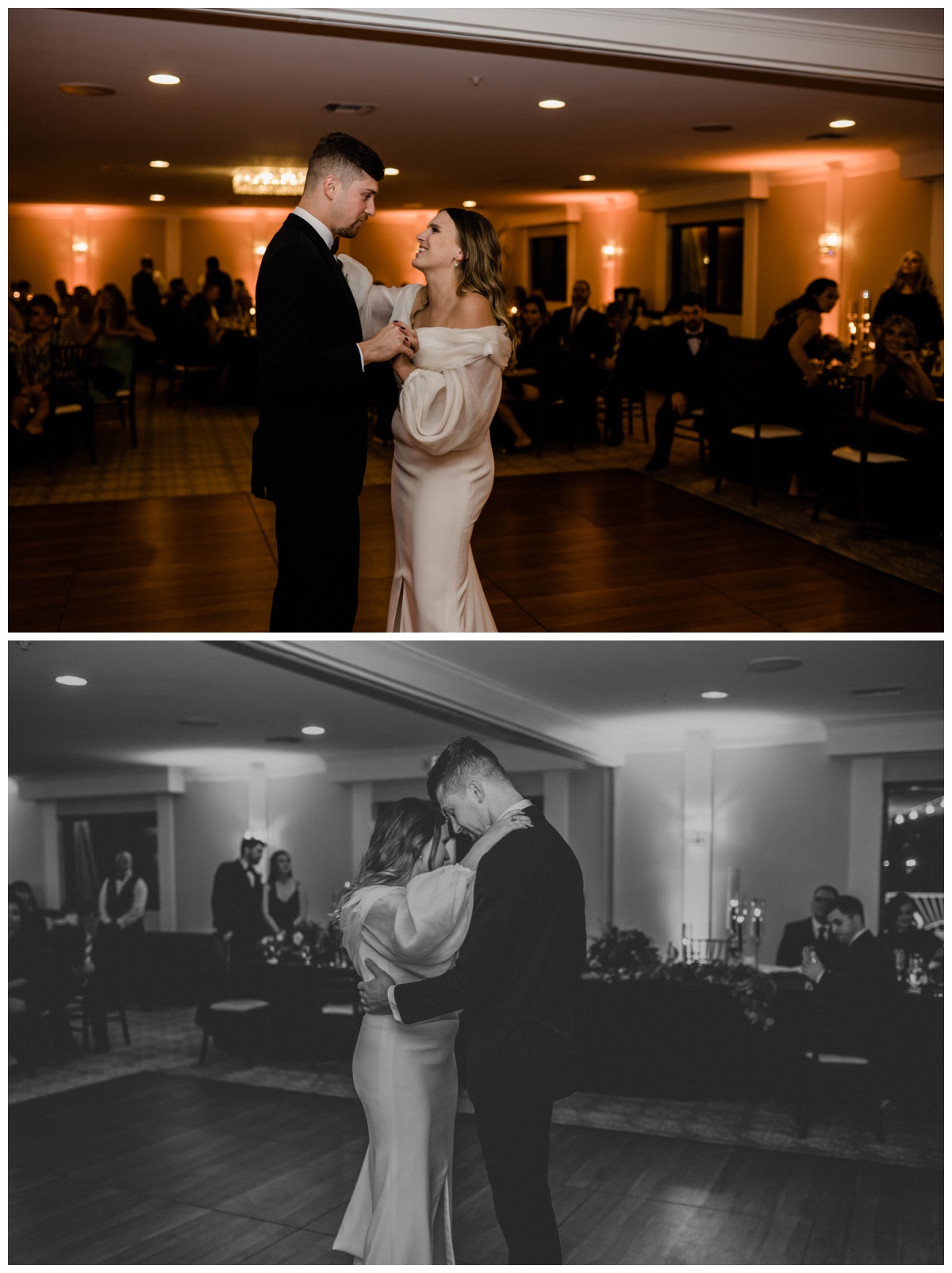 bride and groom share first dance in Florida resort ballroom wedding reception