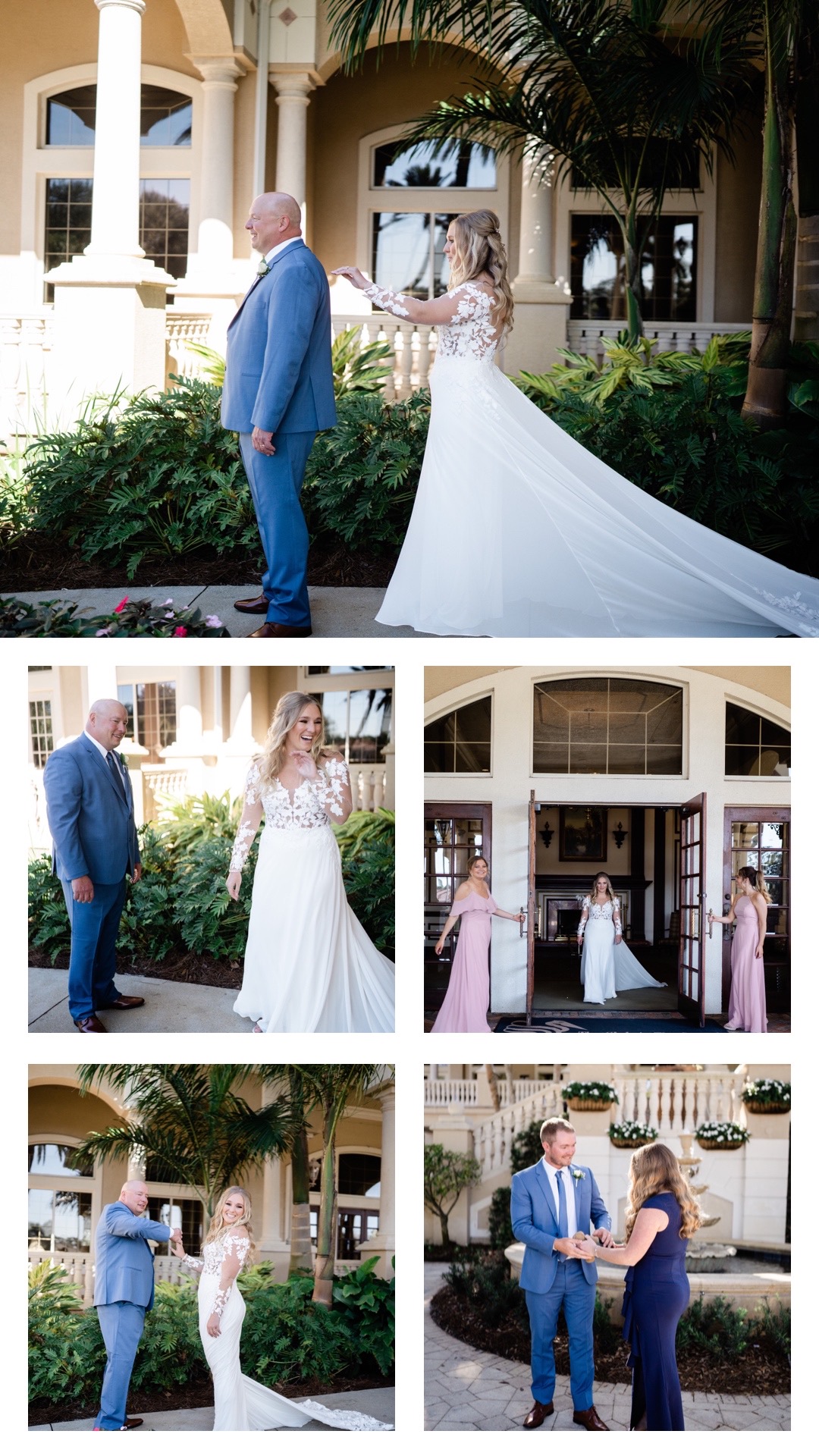 Florida bride shares first look with her father and Florida groom shares first look with his mother