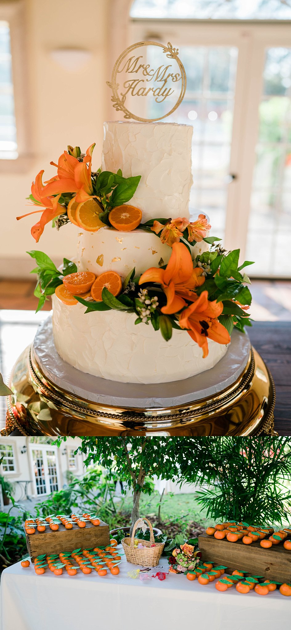 Old Florida Style wedding cake and favors in Bonita Springs, Florida