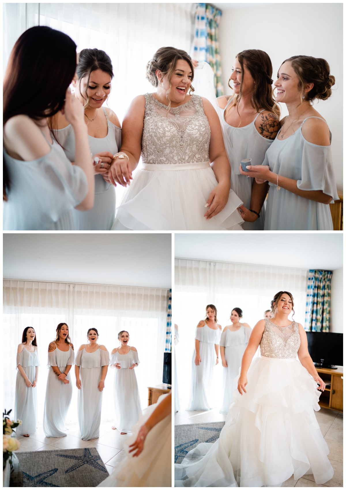 Bridesmaids see bride in her gown for the first time. Photographed by Bonita Springs wedding photographer