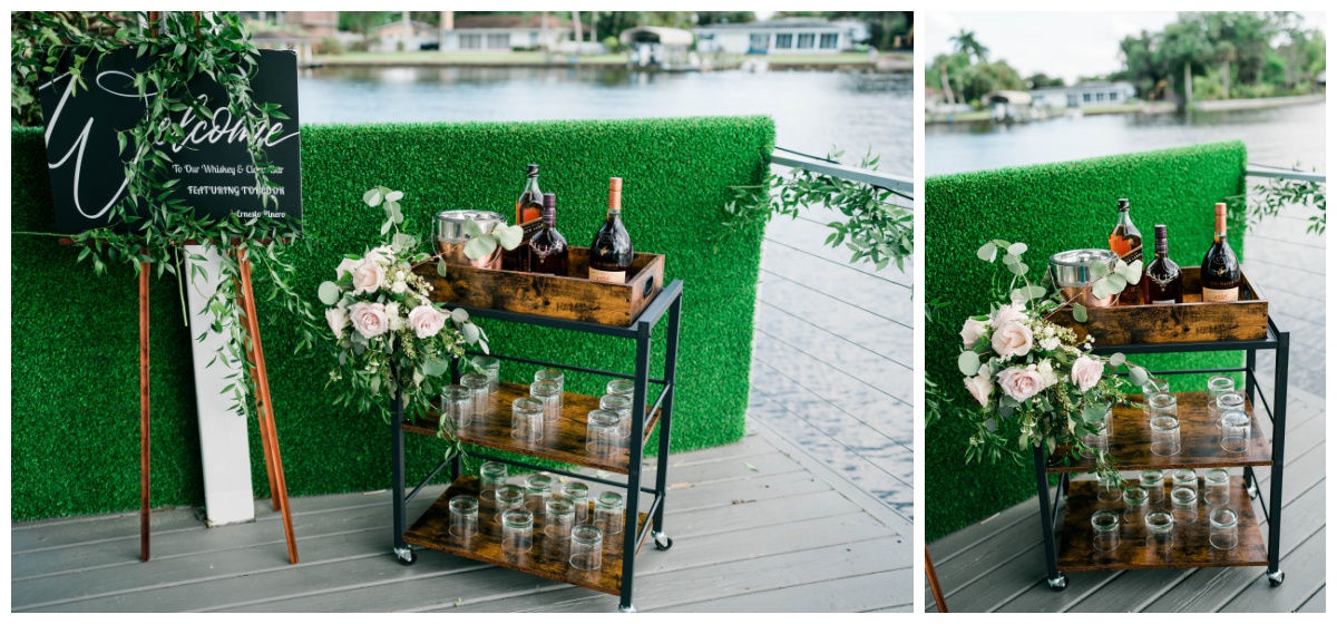 fine spirits drink cart at Fort Myers wedding photographed by Fort Myers wedding photographer