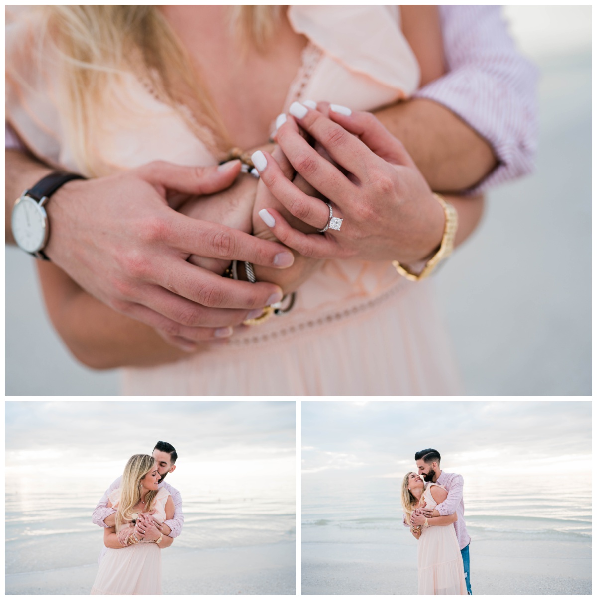 engaged couple embraces on the beach during sunset at Marco Island engagement photoshoot by Fort Myers wedding photographer