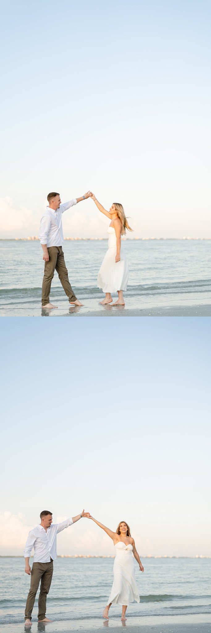 Southwest Florida beach photo session engaged couple dances at the water's edge