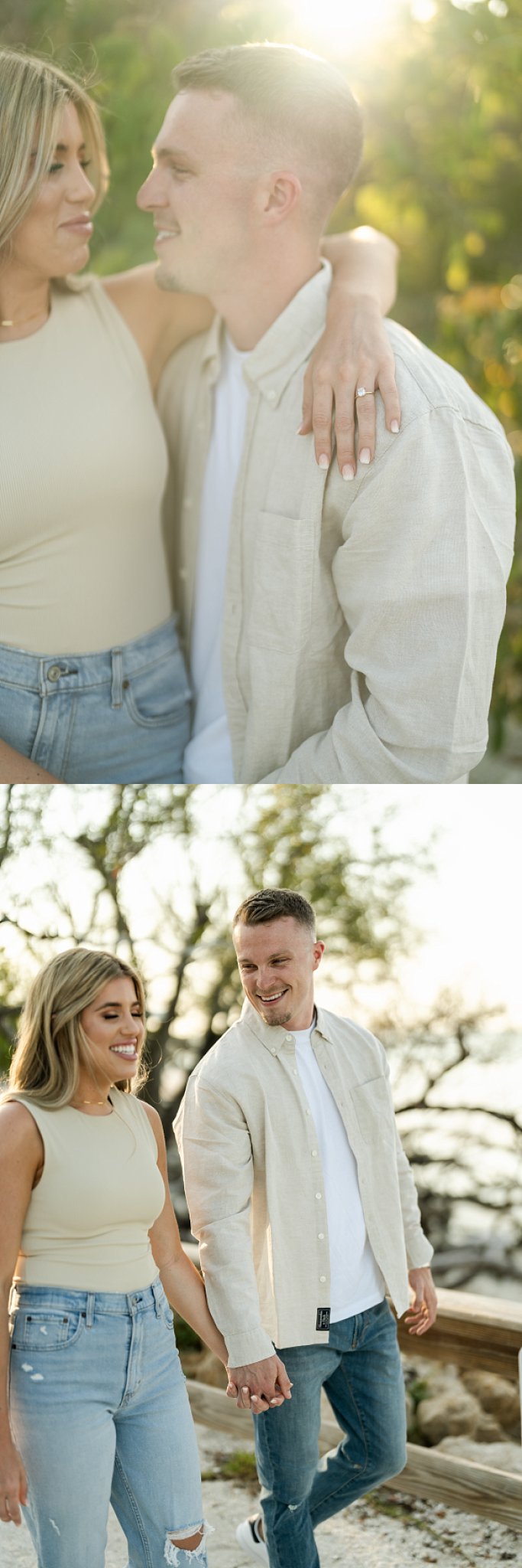 Couple holds hands on the beach during Southwest Florida engagement session