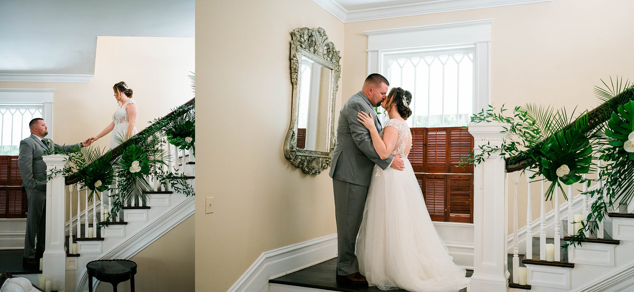 Bride and groom embrace at The Heitman House