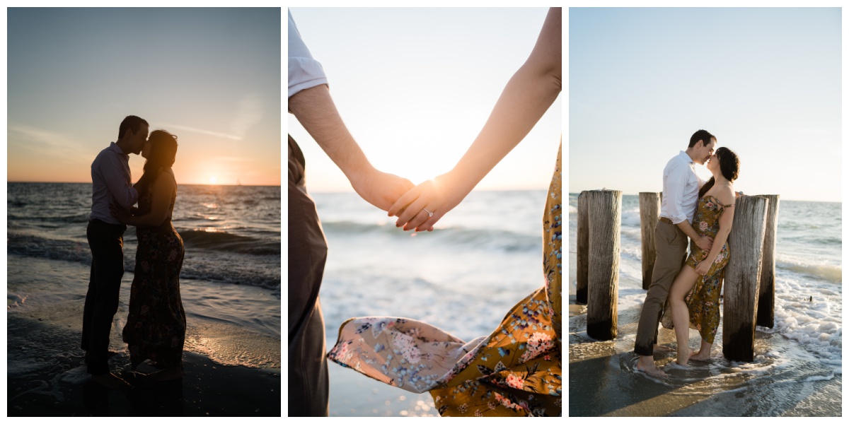 Naples proposal photographer and planner photographs couple on beach during sunset