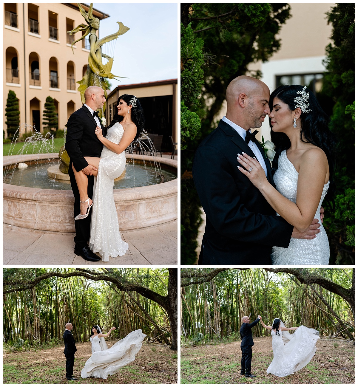 bride and groom embrace during luxury Fort Myers wedding day