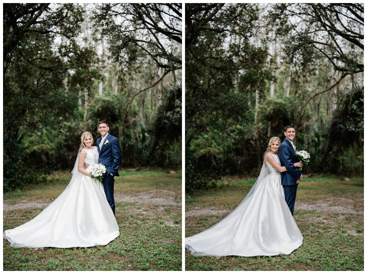 Fort Myers photographer photographs bride and groom as they laugh and embrace during winter Florida wedding