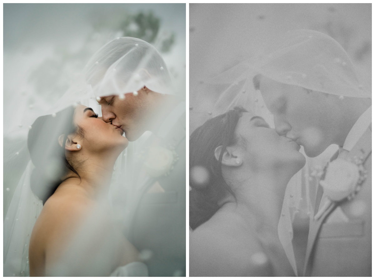 naples wedding photographer photographs bride and groom kissing under bridal veil