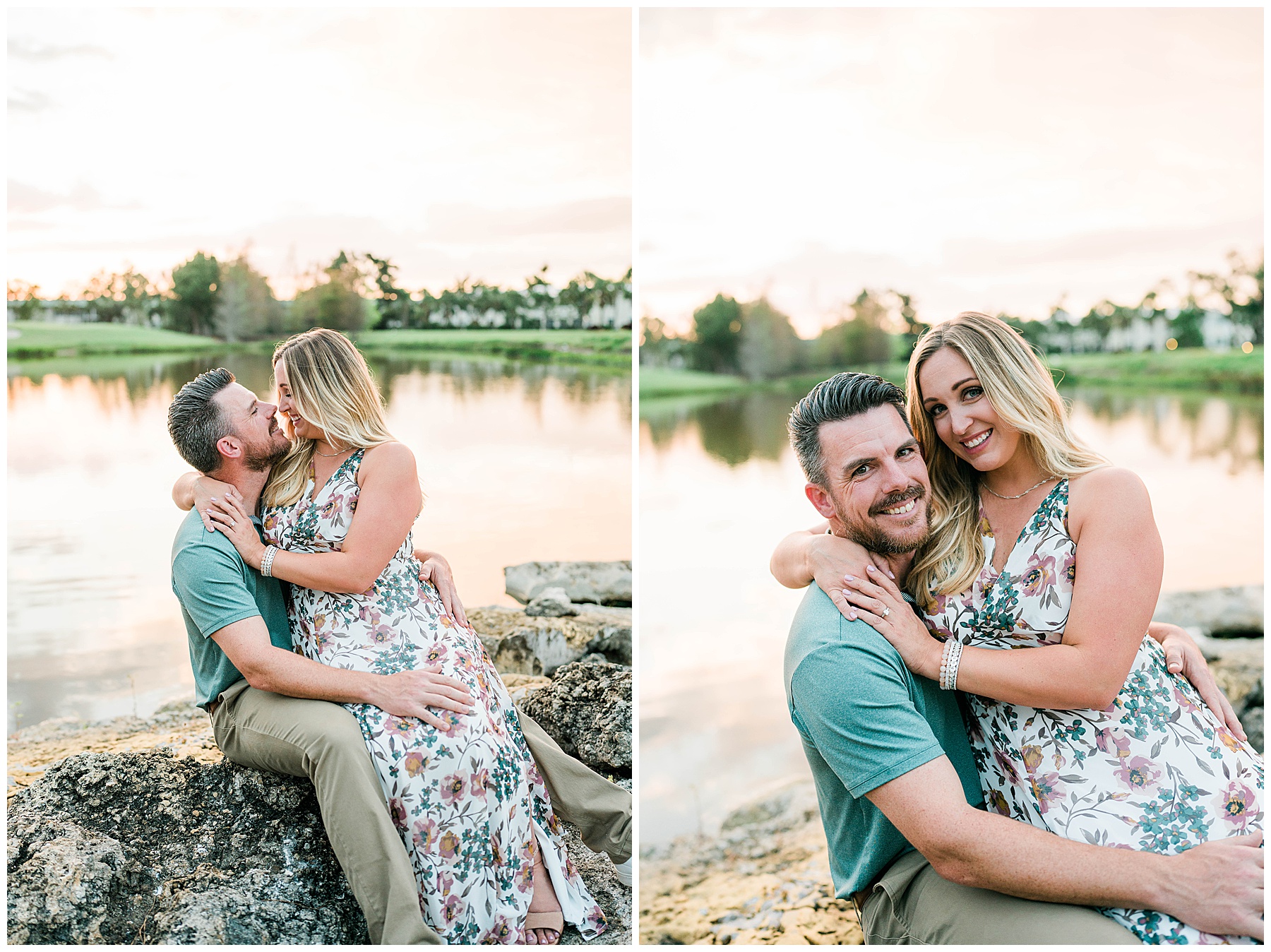 engaged couple embraces during Southwest Florida Country Club Engagement session