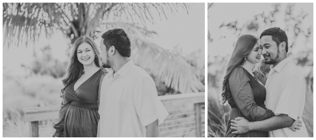 engaged couple smiles at one another during photoshoot by Naples engagement photographer
