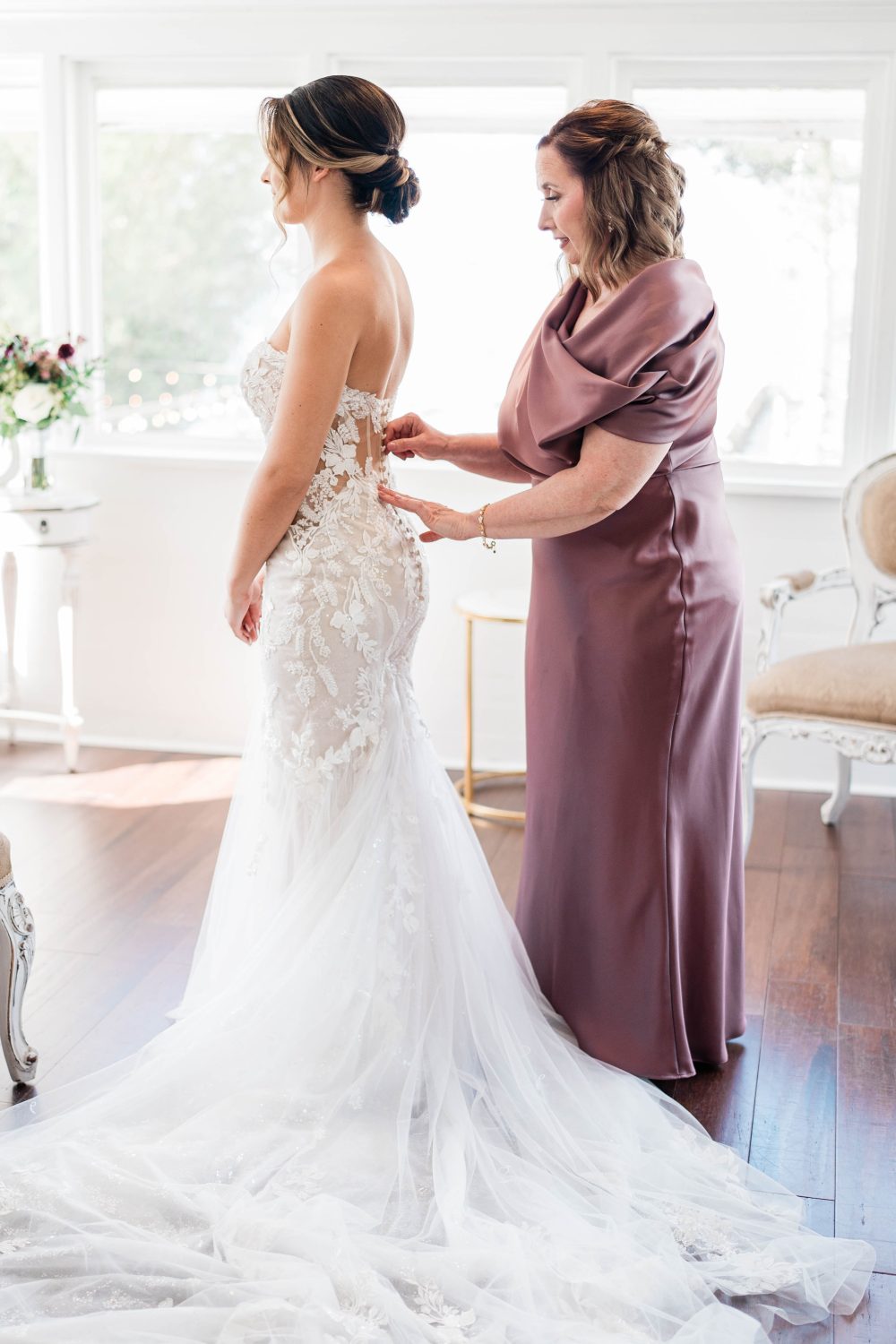 A mother and bride getting ready for the wedding