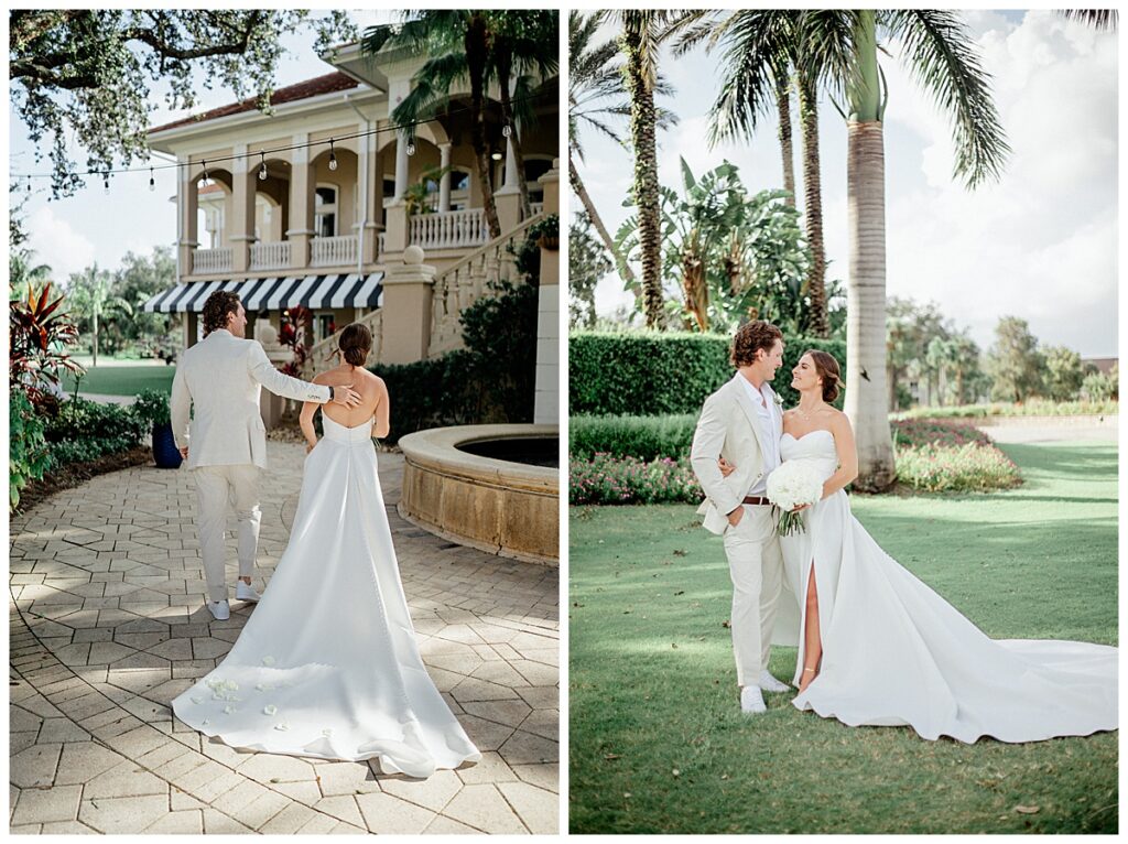 Bride and Groom pose for photos at the Strand in Naples Florida