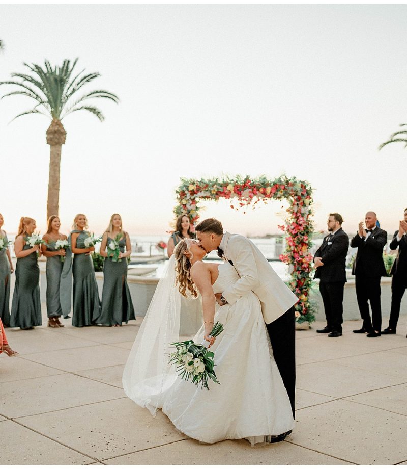 Sunset ceremony with Bride and Groom kissing