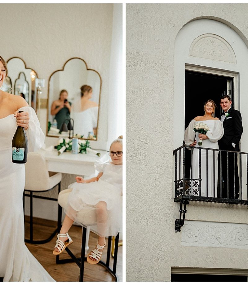 A couple poses for a team of South Florida wedding photographers at The Alderman House.